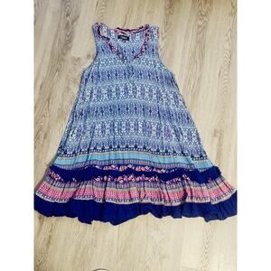 Papillon Women's S Fairy Abstract Tier Ruffle Hem Dress Boho Peasant Prairie